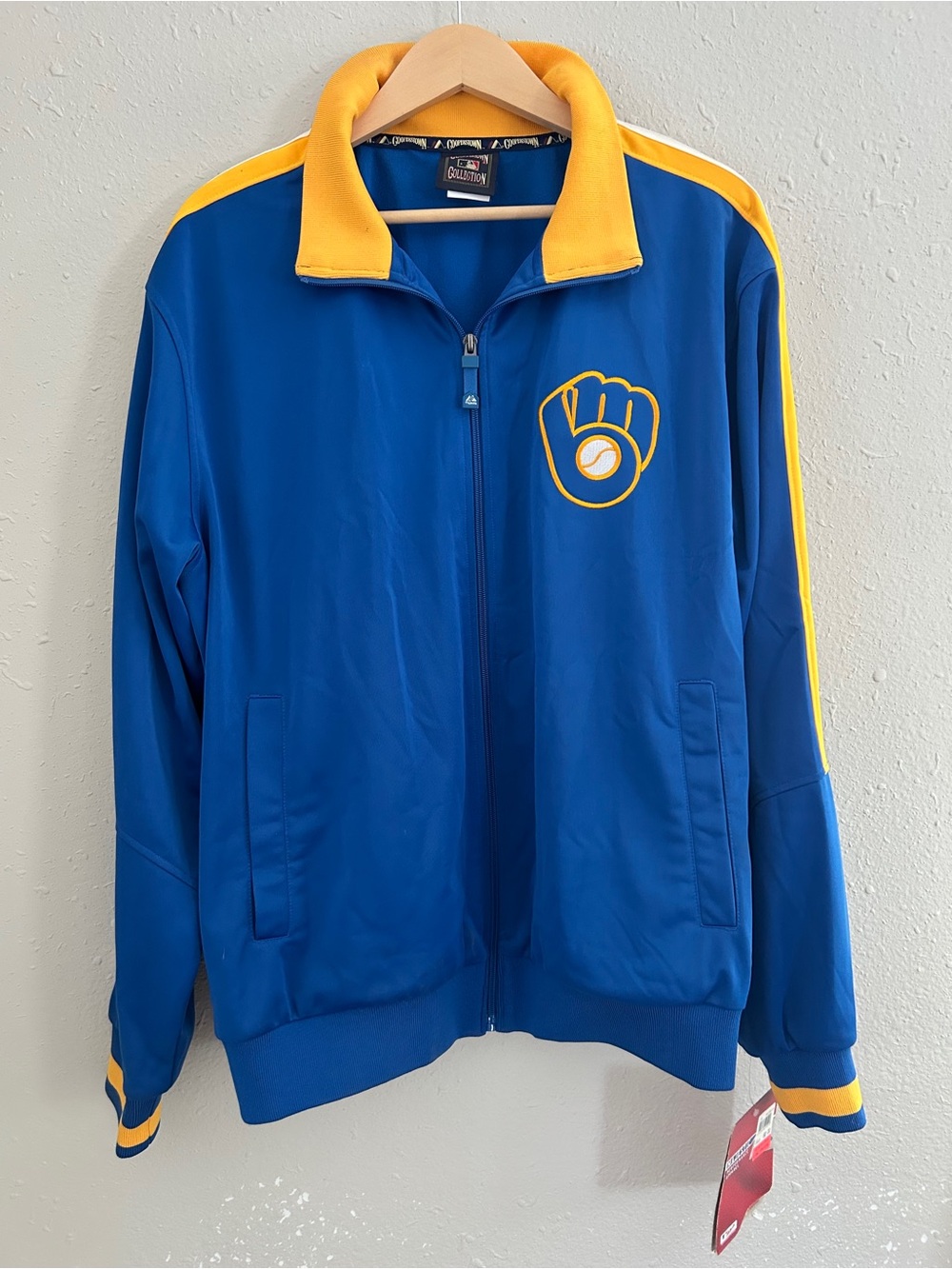 NWT Retro Milwaukee Brewers Blue & Yellow Track Jacket Baseball Vintage Y2K